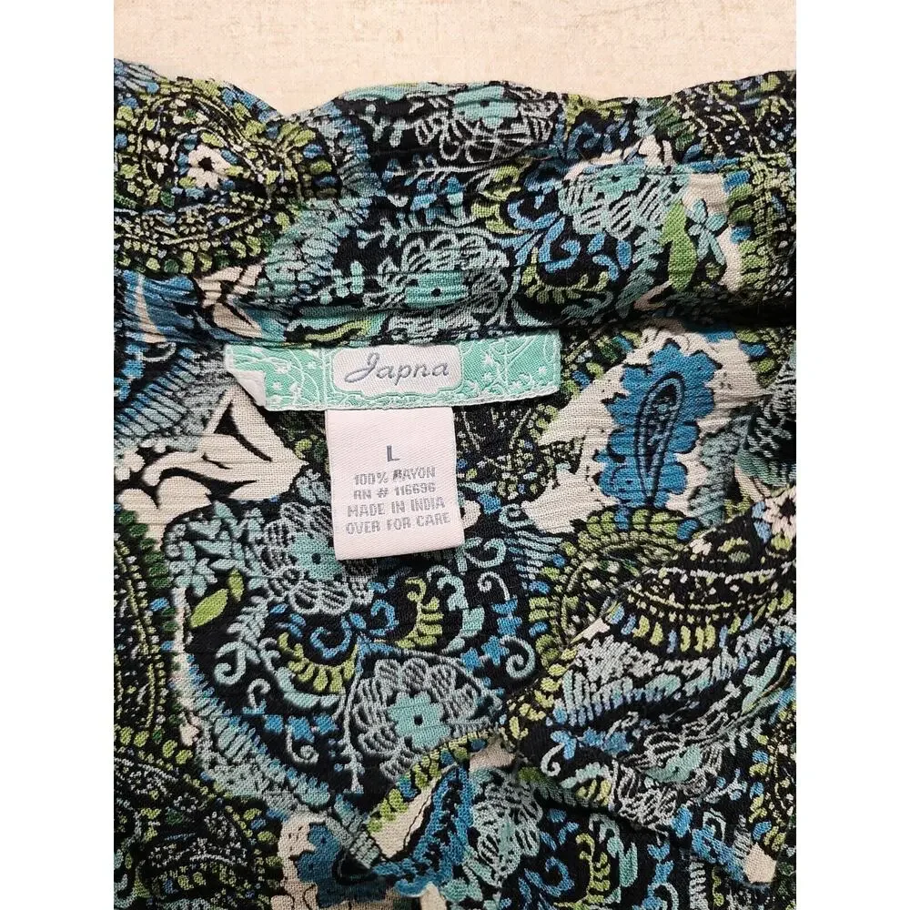 Vintage Japna Size Large Top and Medium Skirt Suit Paisley Boho Black Blue Green